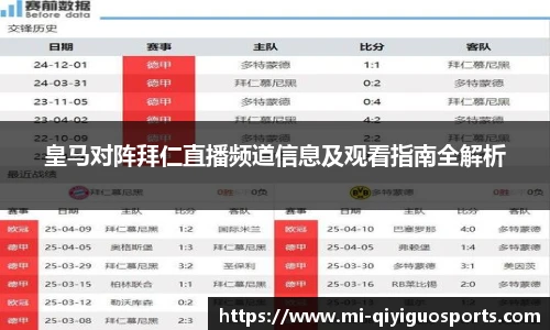 皇马对阵拜仁直播频道信息及观看指南全解析
